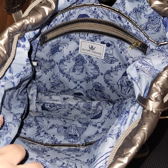 NWT Oliver Thomas Maxed Out Bucket Backpack Crossbody Bag Silver Taupe Metallic - Picture 5 of 11